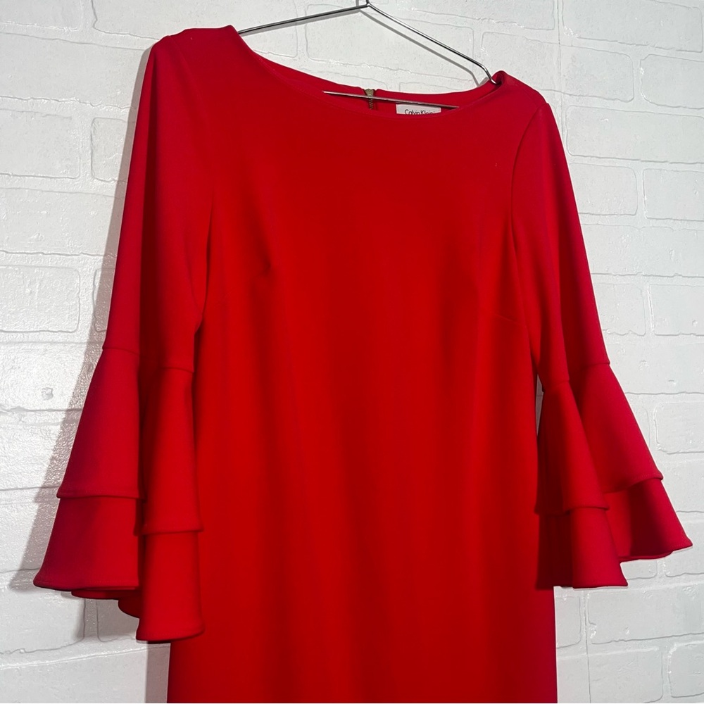 Calvin Klein Ruffled Bell Sleeve Sheath Dress Round Neck Formal Career Like New - Picture 4 of 16